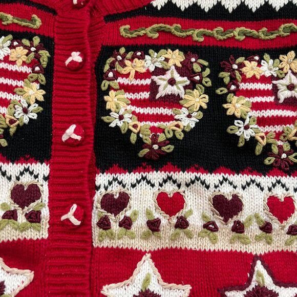 Vintage Sweater Christmas Women's Medium Holiday Cardigan Zip Embroidered Red - Picture 4 of 8
